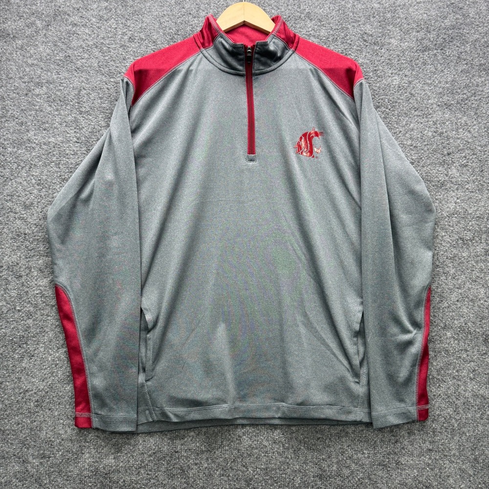 Champion Elite Washington State Cougars Quarter Zip Mens L Gray Red Running